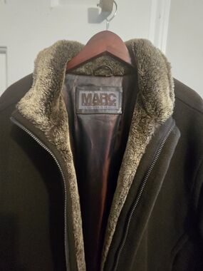 Marc New York Brown Faux Fur-Lined Pea Coat